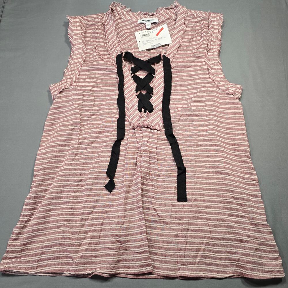 William Rast Womens Shirt Size L Purple Grunge Raw Hem Stripe Preppy Sleeveless